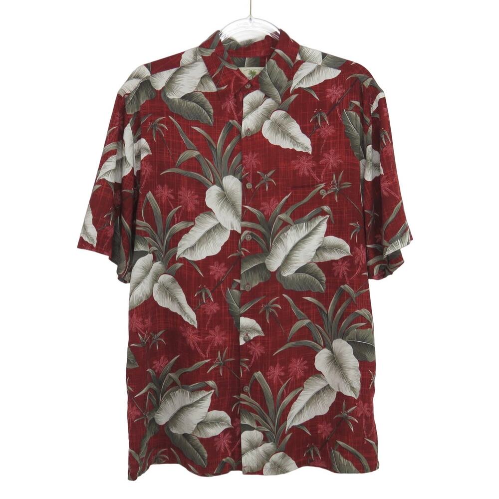 1990s Island Shores Vintage Hawaiian Button Down Shirt Maroon Red Floral Small